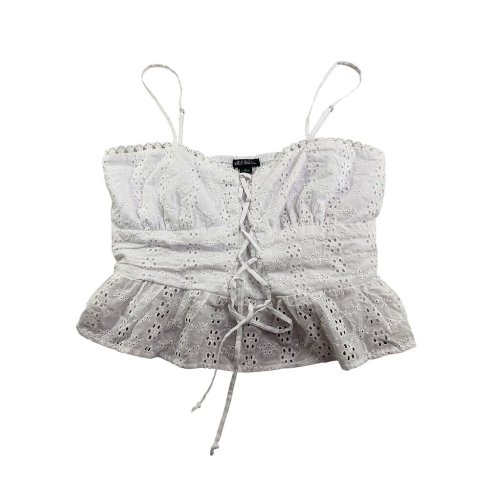 Wild Fable Women's White Eyelet Lace Up Peplum Tank Top - Size Small - NWT